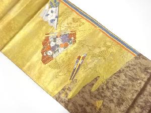 引箔扇に花模様織出し袋帯